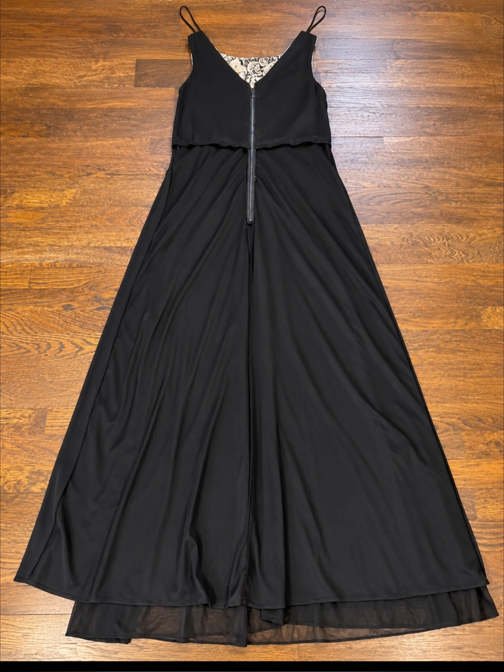 Alex Evenings Size 12 Black Gold Lace Formal Evening Gown 59” Long - Picture 14 of 14